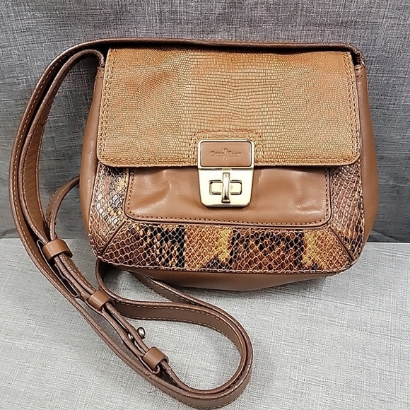 Cole Haan Snake-Print Brown Leather Mini Crossbody W/ Gold Hardware - Picture 1 of 11